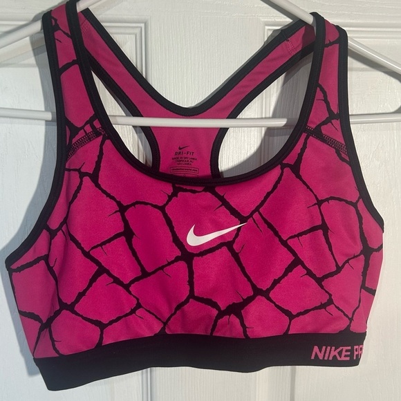 Nike Pro Fuschia Pink Black Design Print Sports bra racer back size Large - Picture 1 of 9